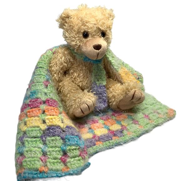 Baby Lovey Small Security Blanket Soft Multicolor Crochet Teddy Bear with Scarf - Picture 14 of 14